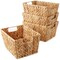 Casafield Set of 4 Water Hyacinth Storage Baskets with Handles, Woven 12" x 9" x 6" Rectangular Storage Bins for Shelves, Blankets, Laundry Organization